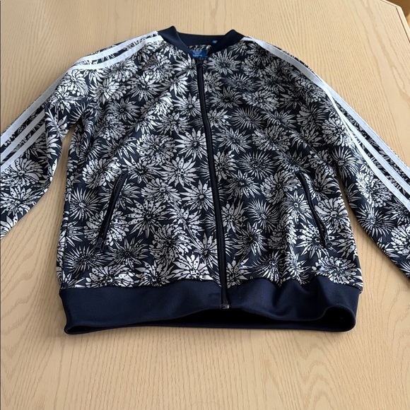 Adidas Blue and White Floral Jacket - Picture 1 of 3